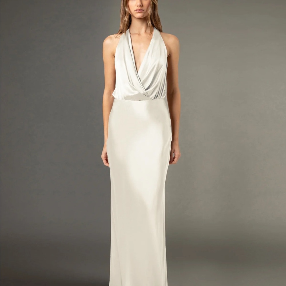 Michelle Mason HALTER DRAPED GOWN - IVORY